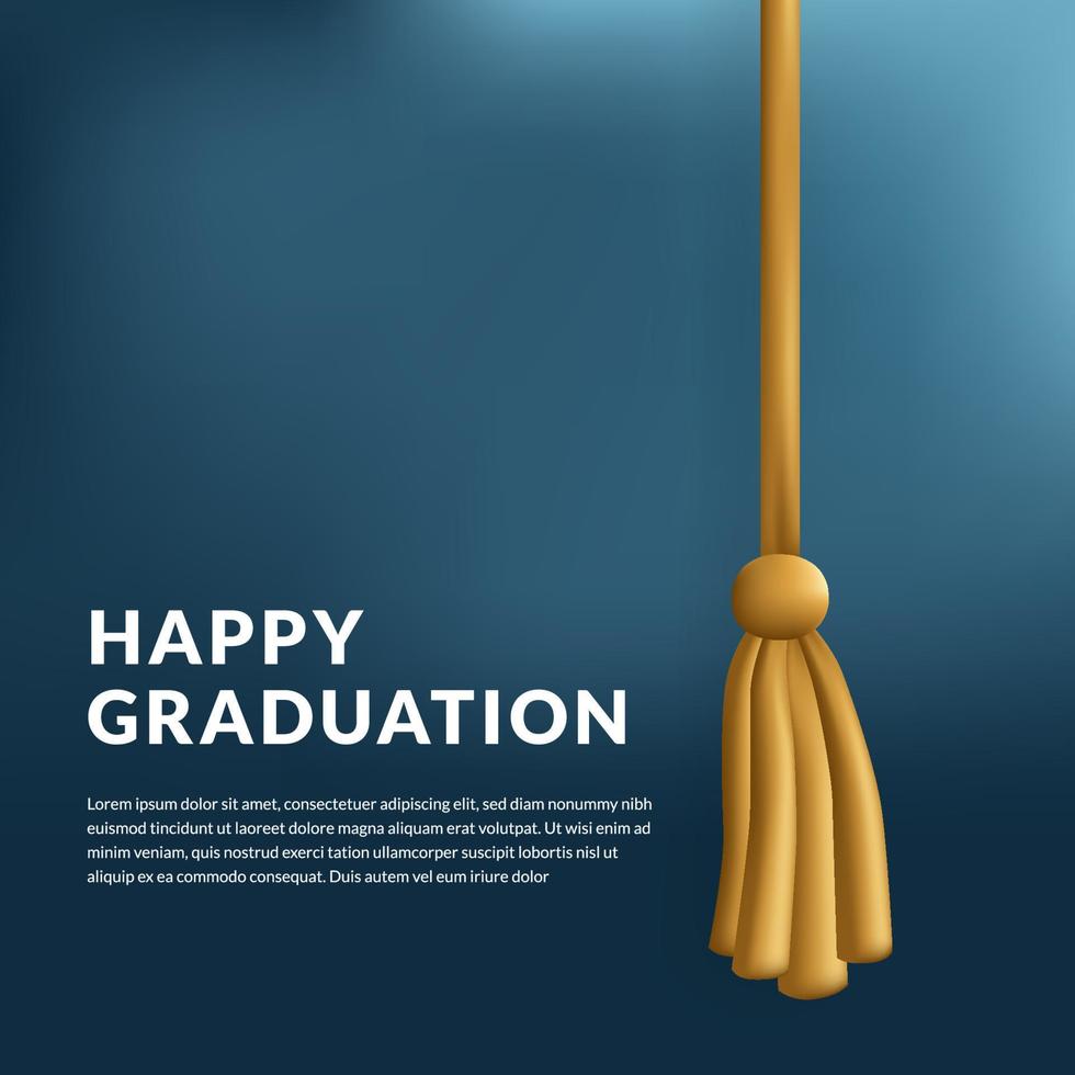 Happy graduation banner decoration with tassel cap yellow golden cute  3d for education vector