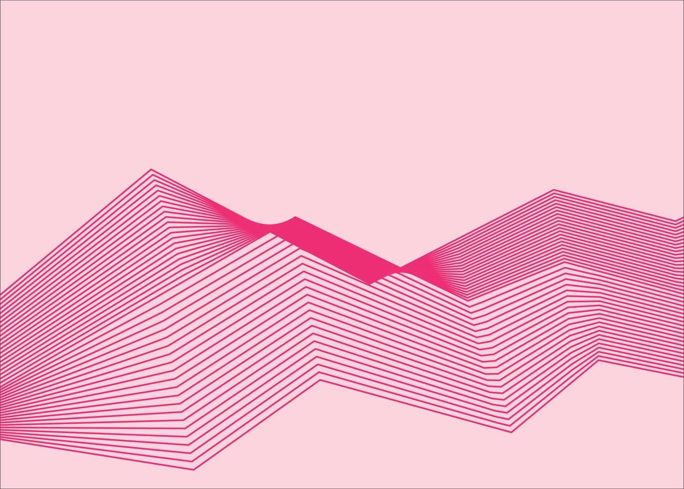 Background with abstract sharp pink lines. Dynamic sound wave. Optical art design element. Vector background.