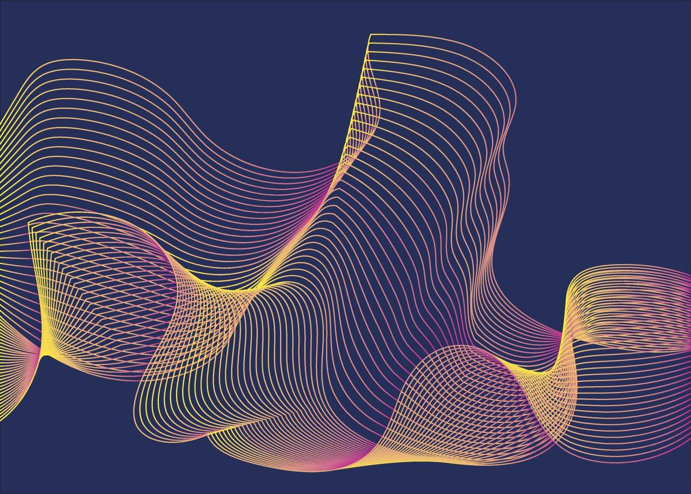 Neon wave lines with gradient on dark background. Dynamic sound wave. Optical art design element. Vector background.