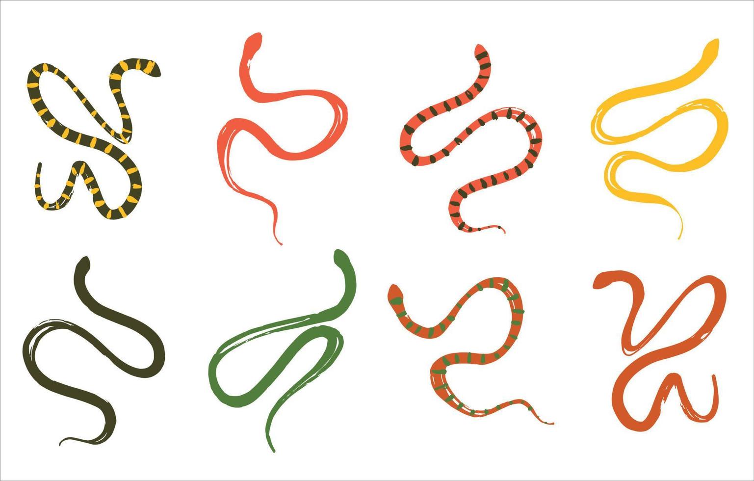 Set of hand drawn snakes. Reptiles for any design. Vector snakes in a minimalistic style.