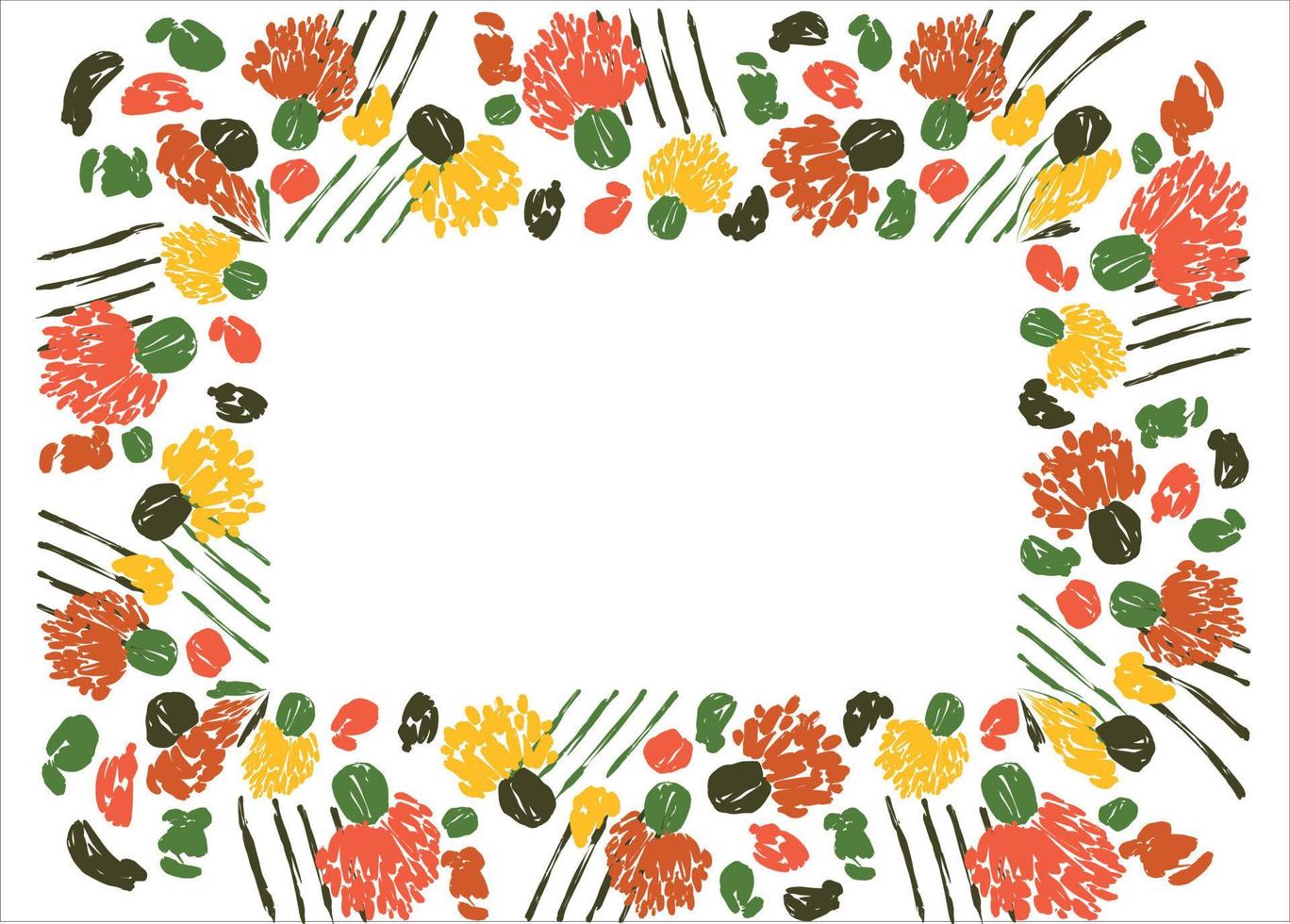 Rectangular colorful frame with flowers, cacti and geometric elements on a pink background. Minimalistic vector design.