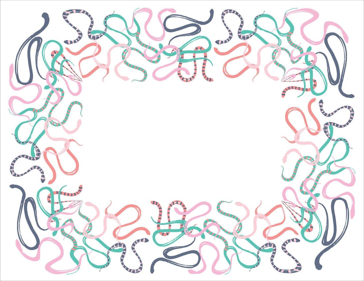 Frame with colorful kites. Trendy pastel palette. Reptiles for any design. Vector snakes in a minimalistic style.