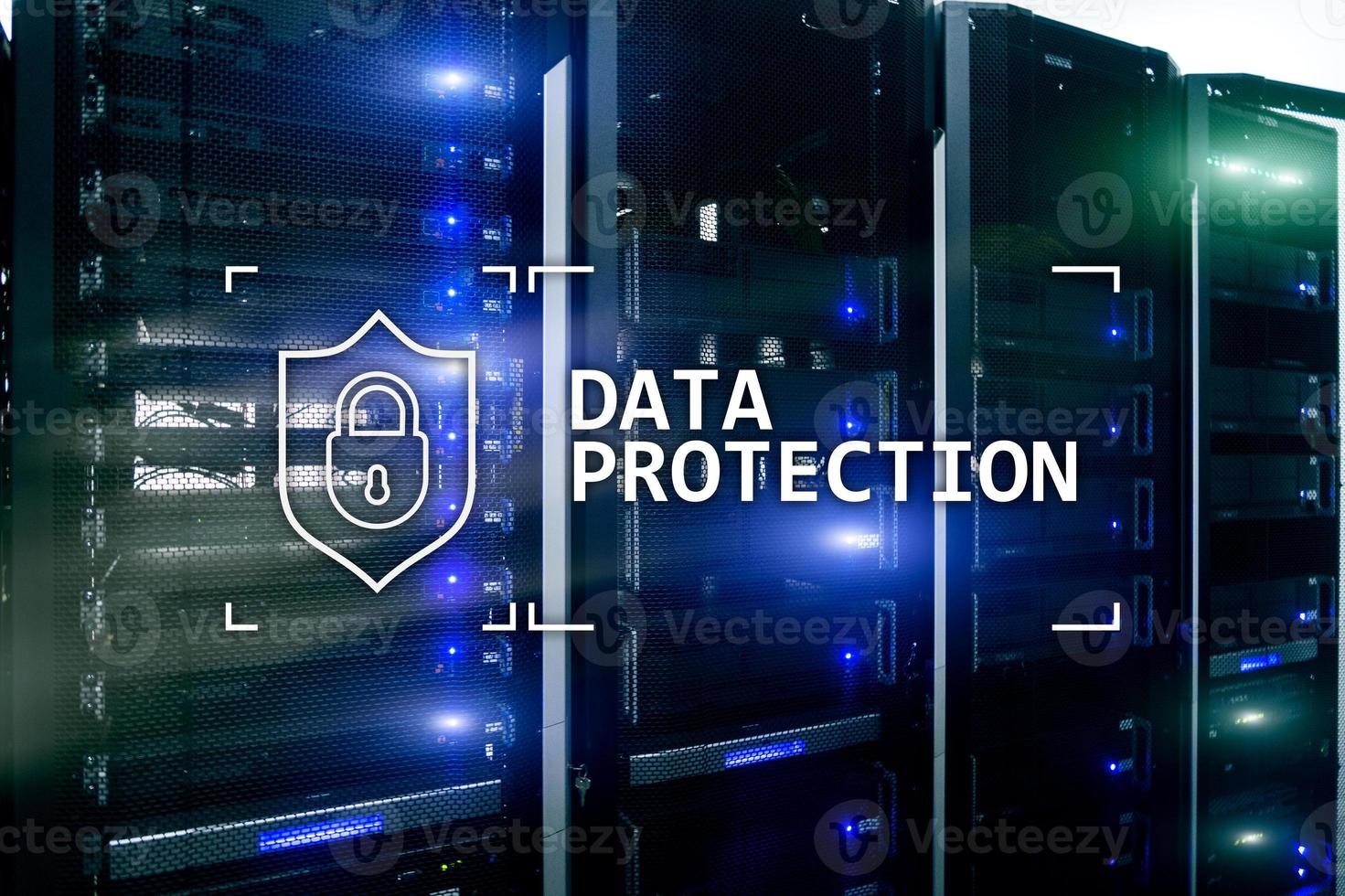 Data protection, Cyber security, information privacy. Internet and technology concept. Server room background. photo