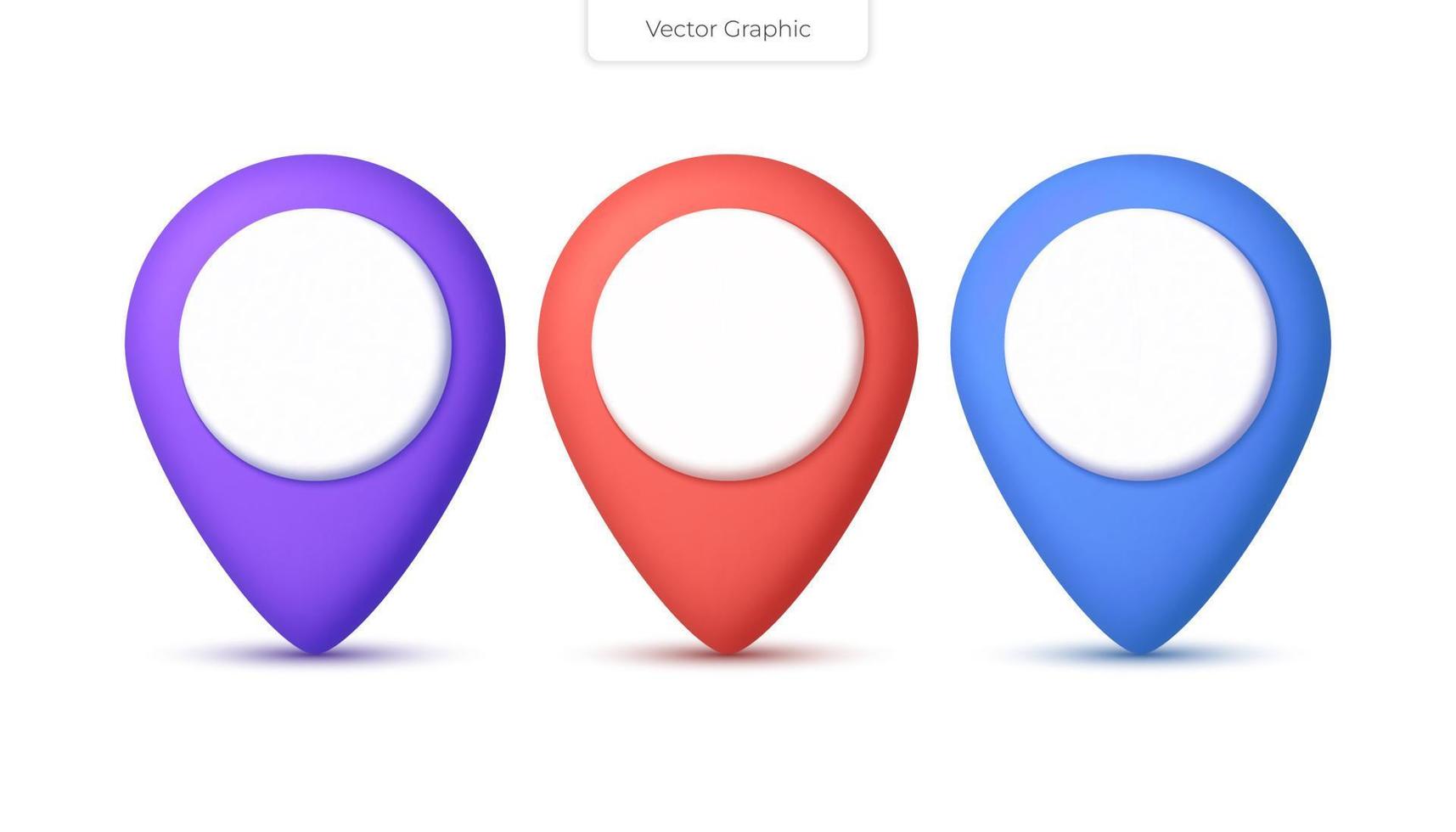 3D icon set features locator pins for maps, perfect for rendering location marks and navigation signs. They represent geo-location and travel guidance, and come in a minimalistic cartoon vector style.