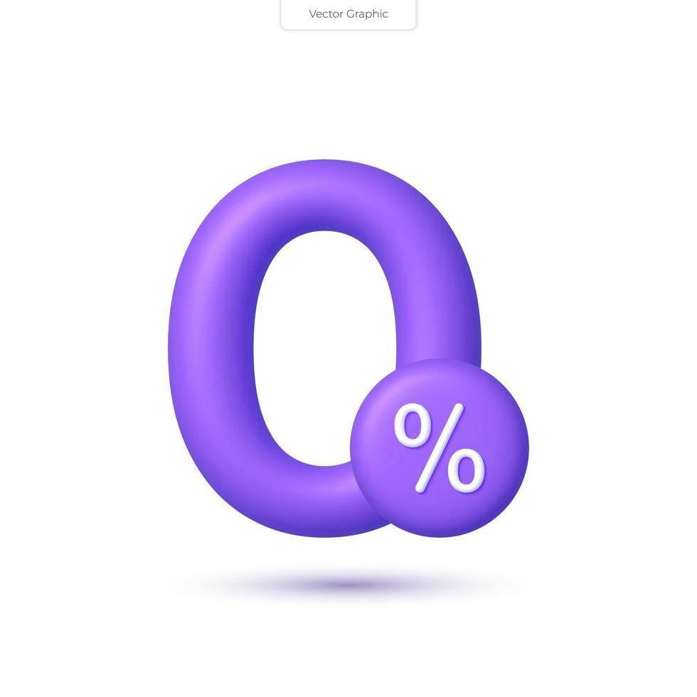 3D icons, set against a white background, represent zero percent financing with zero commission and interest-free, making them an ideal visual for such offers. vector