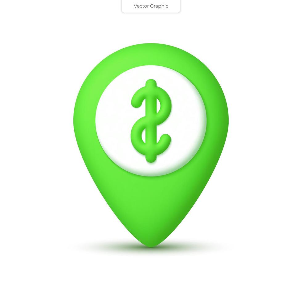 Find the money spot with this 3D locator pin map icon render. Perfect for finance, travel, and location-based concepts. vector