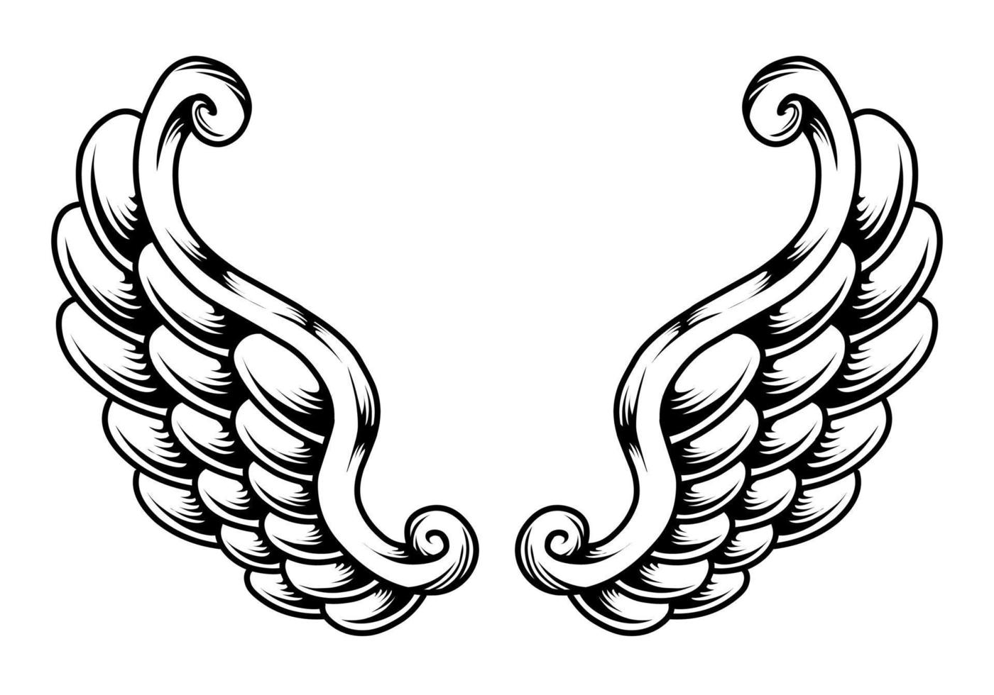 A black and white illustration of a pair of angel wings vector