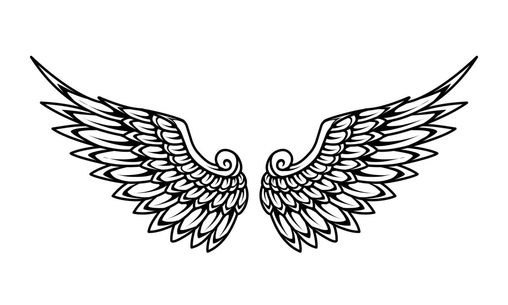 A black and white illustration of a pair of angel wings vector