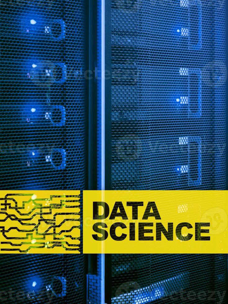 Data science, business, internet and technology concept on server room background. photo