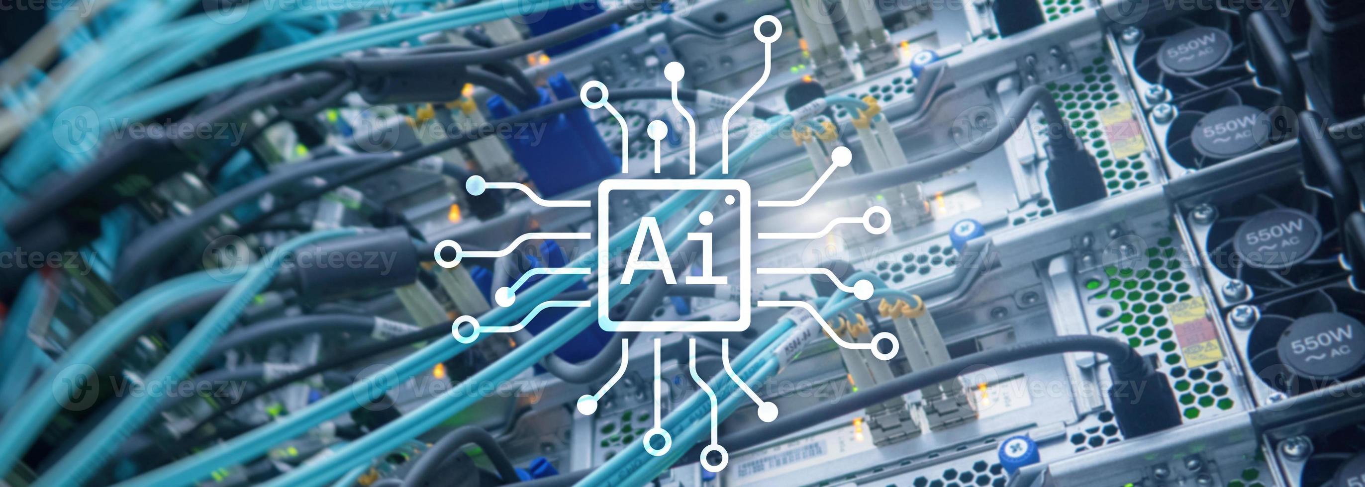AI, Artificial intelligence, automation and modern information technology concept on virtual screen. photo