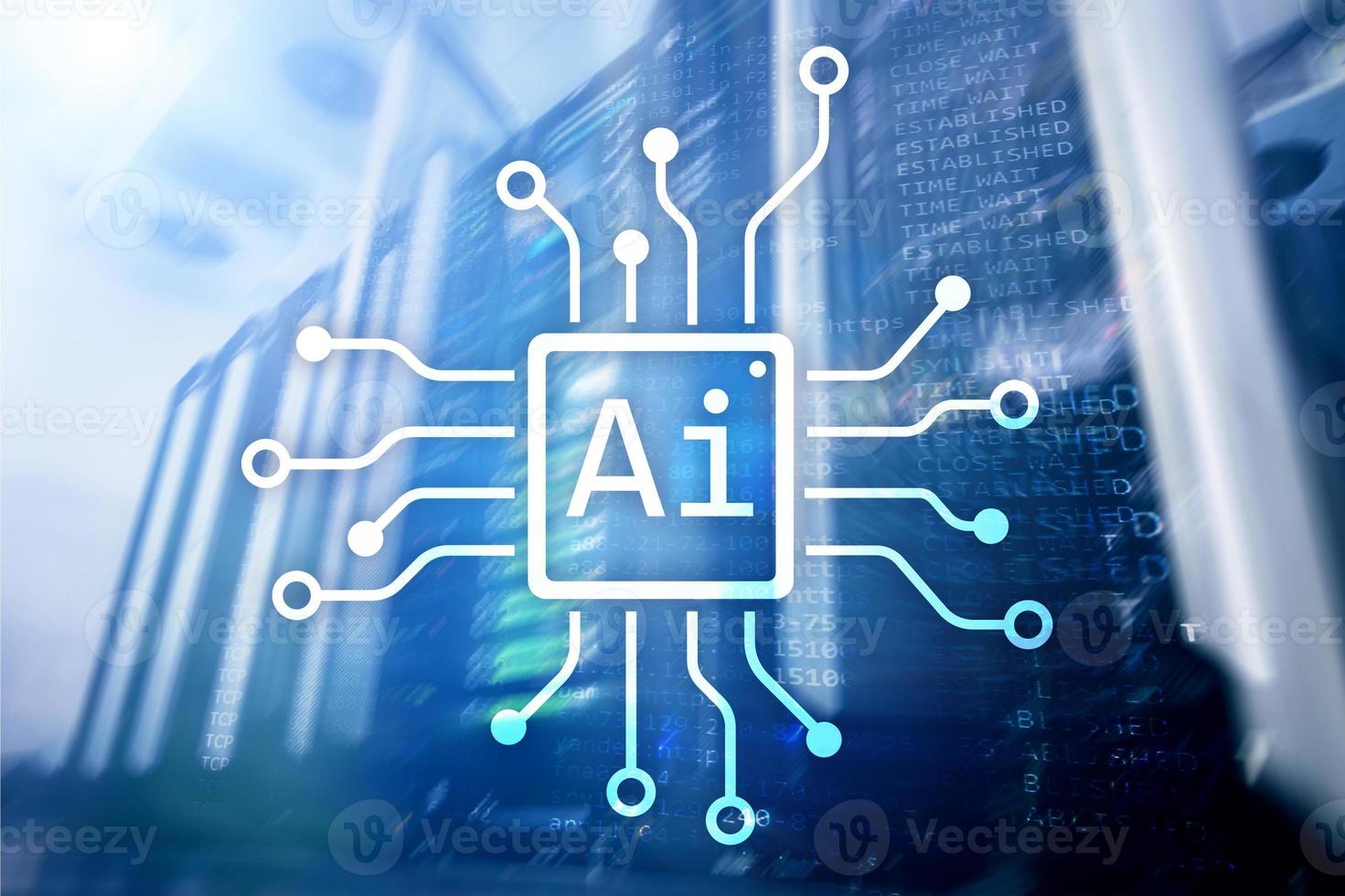 AI, Artificial intelligence, automation and modern information technology concept on virtual screen. photo