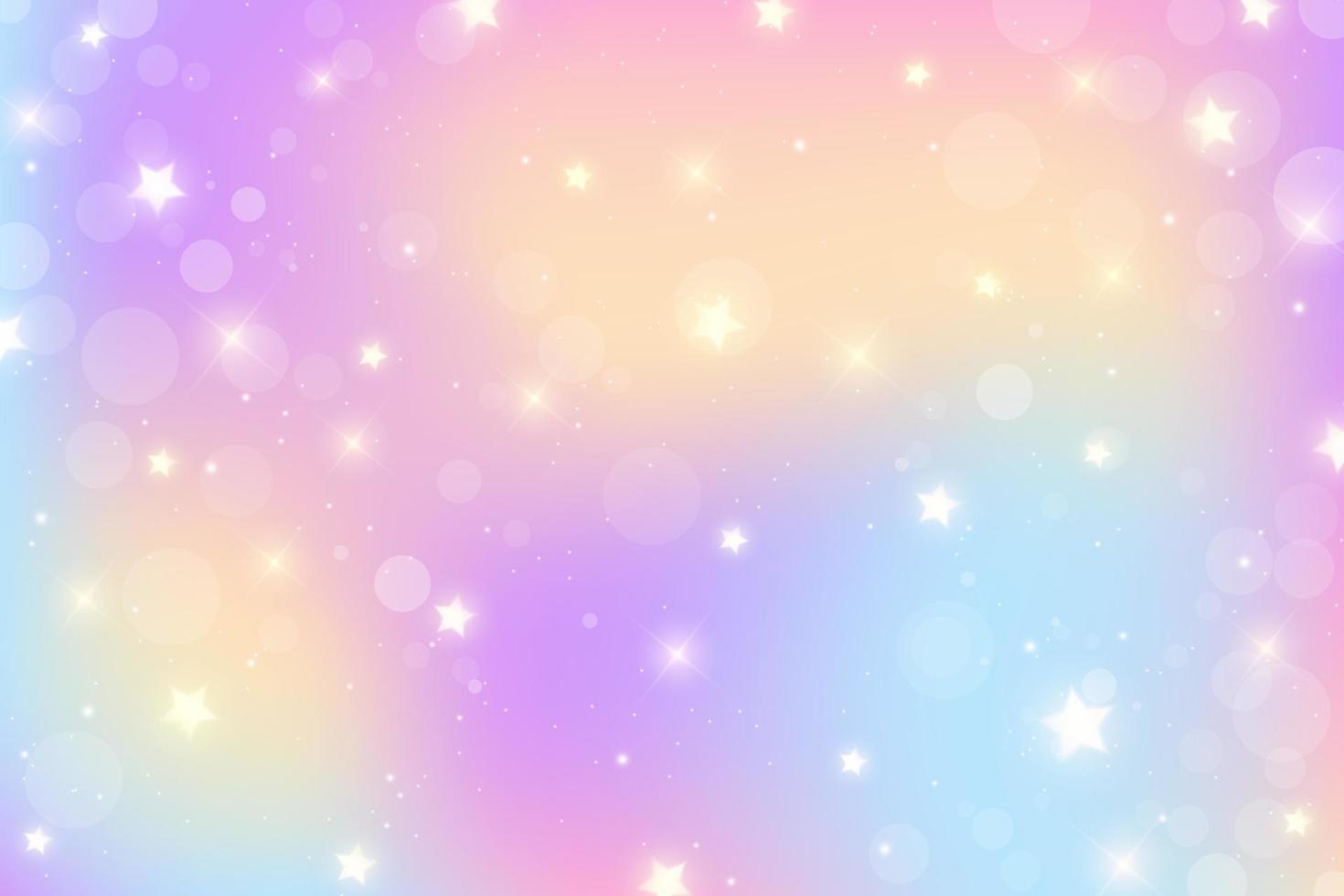 arco iris pastel antecedentes. unicornio cielo con reluciente cielo. caramelo galaxia con acuarela ligero textura. femenino linda magia fondo de pantalla. holográfico vector resumen ilustración.