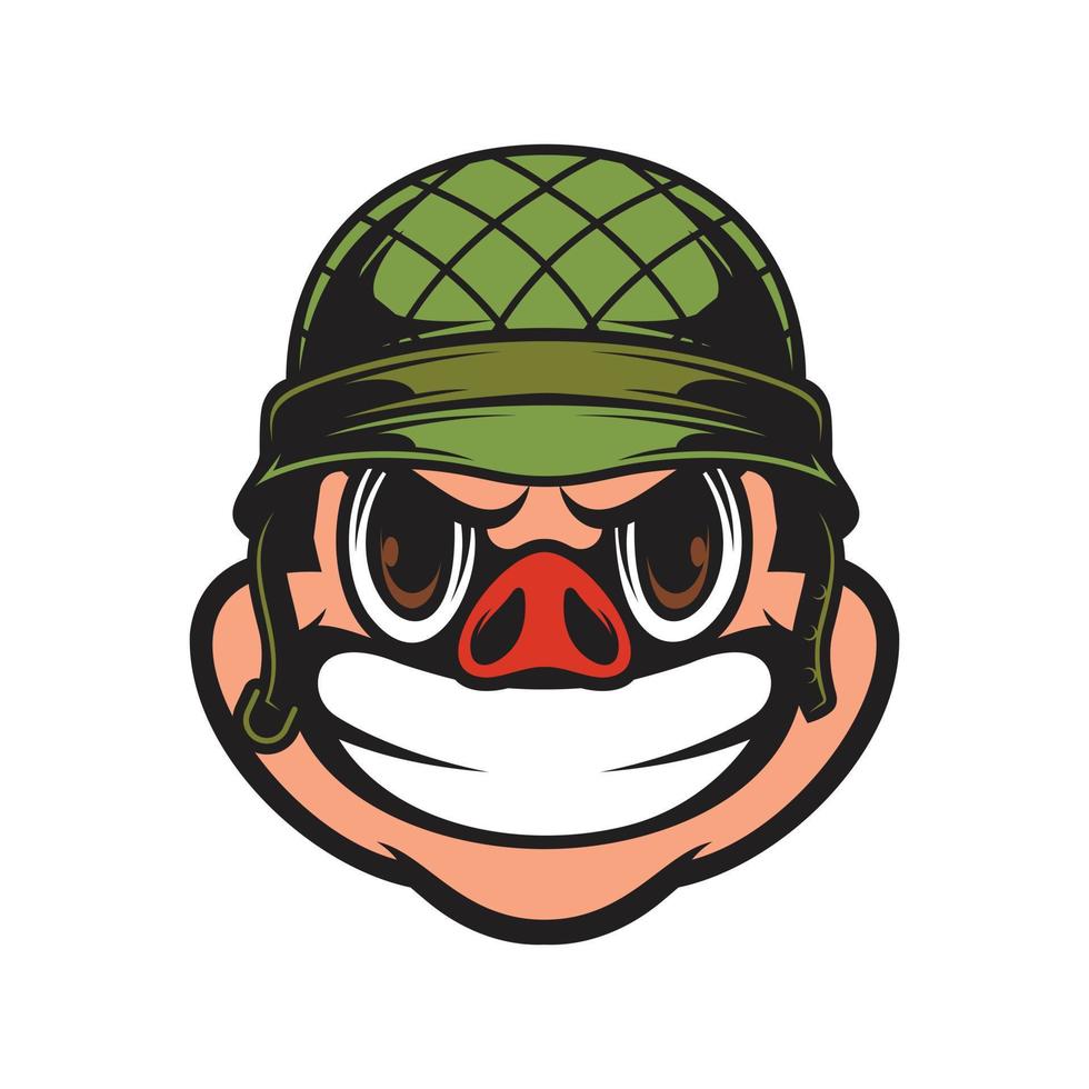 cerdo soldado mascota logo diseño vector