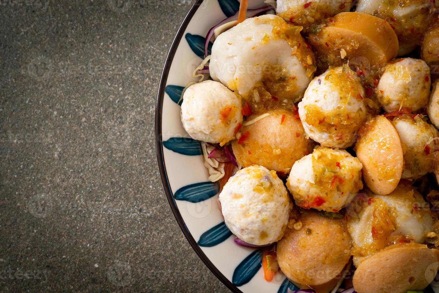 Meatball and fishball spicy salad photo