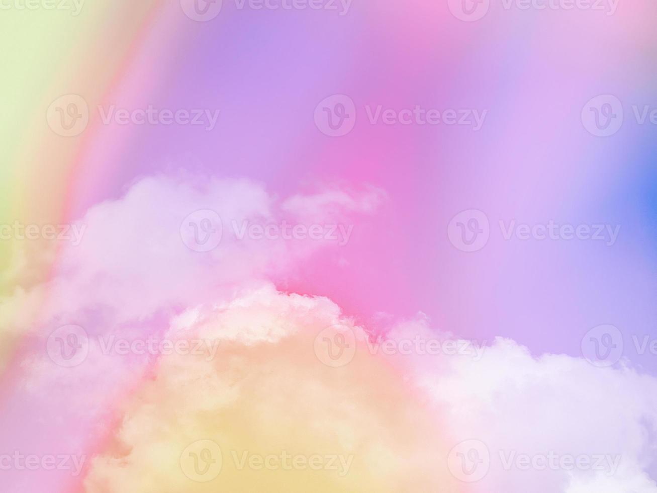 beauty sweet pastel yellow pink  colorful with fluffy clouds on sky. multi color rainbow image. abstract fantasy growing light photo