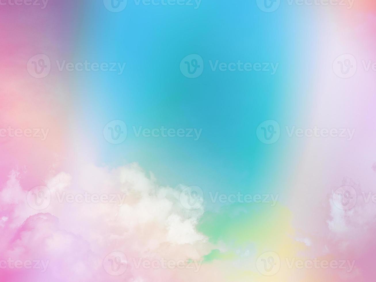 beauty sweet pastel pink blue colorful with fluffy clouds on sky. multi color rainbow image. abstract fantasy growing light photo