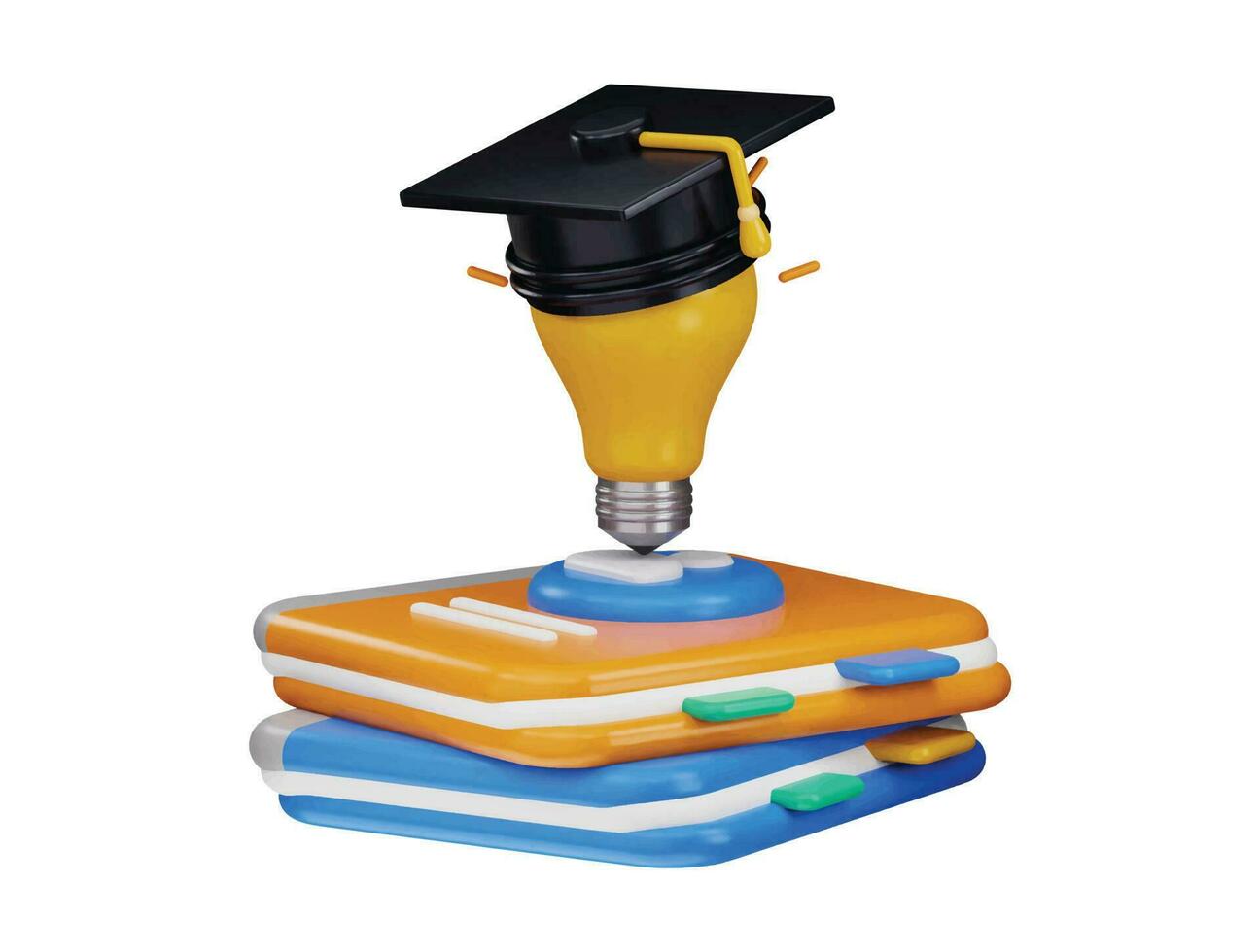 3d rendering stack of books with a light bulb on the Graduates cap vector