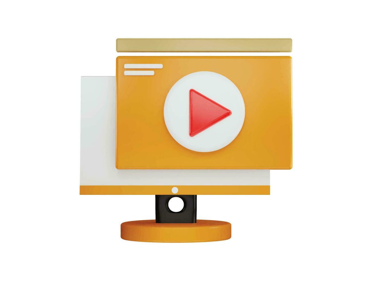Monitor with video player or media player icon 3d rendering vector illustration