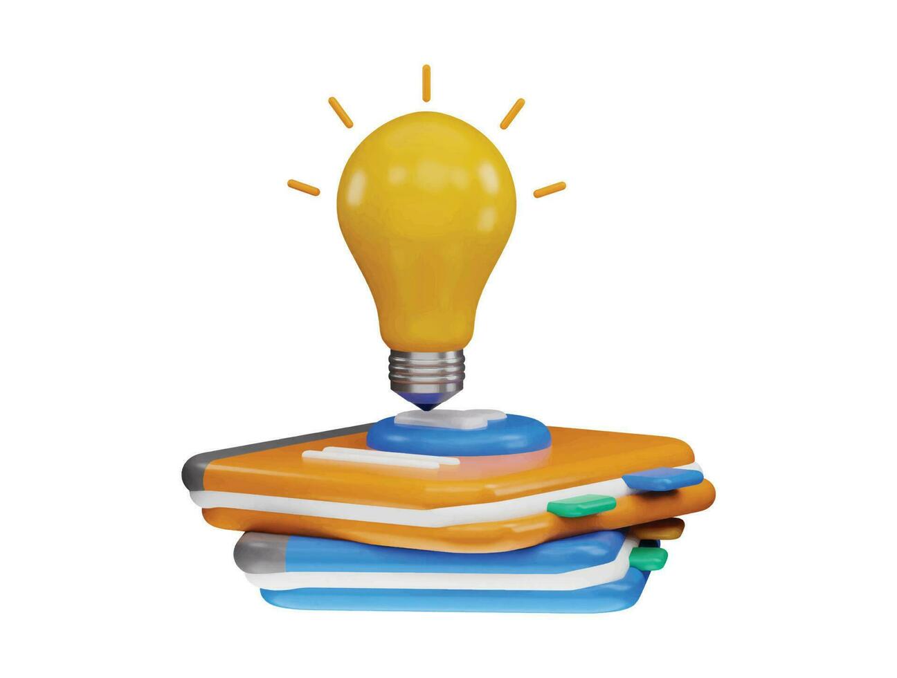 3d rendering stack of books with a light bulb on top of it vector