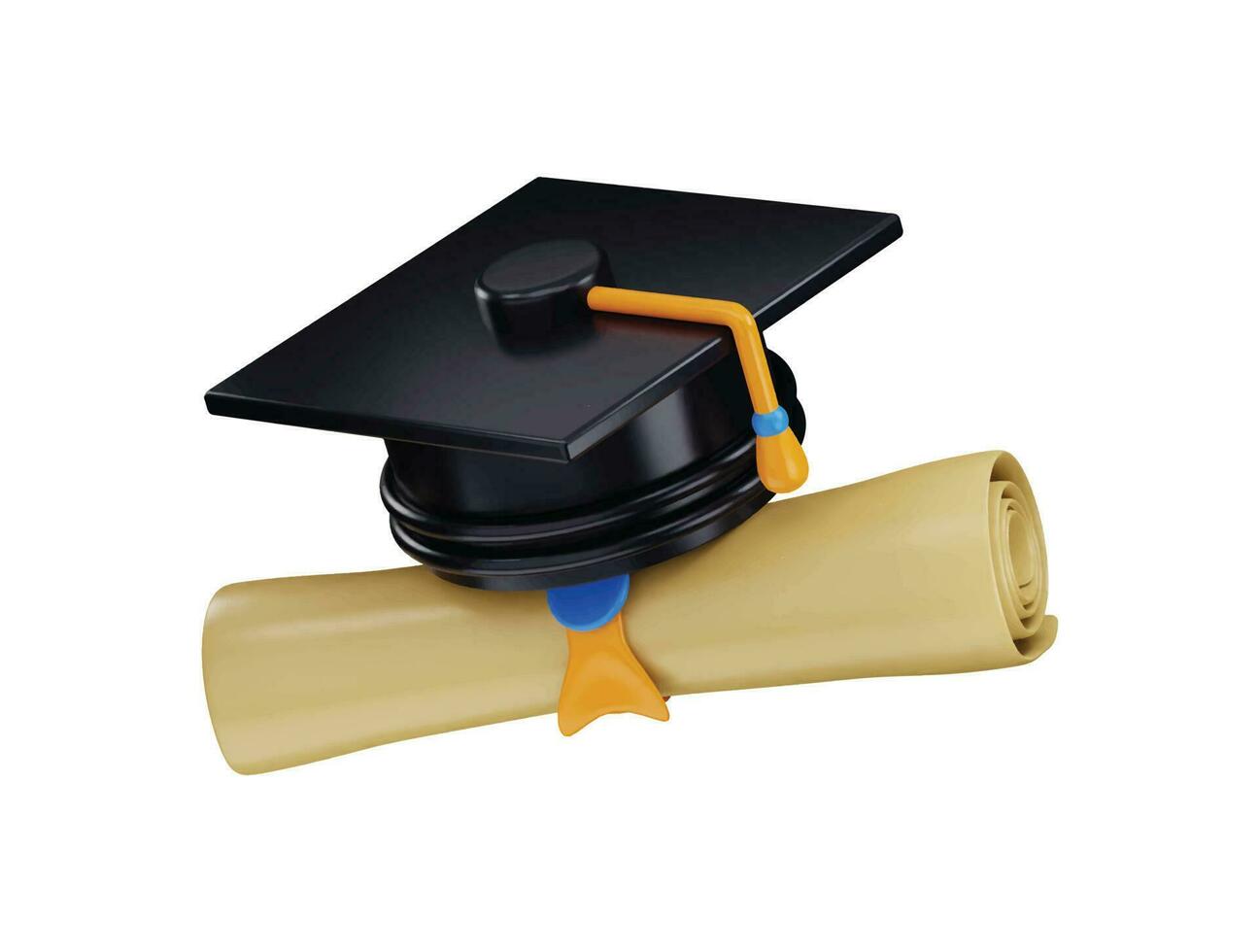 graduación gorra con diploma certificado icono 3d representación vector ilustración