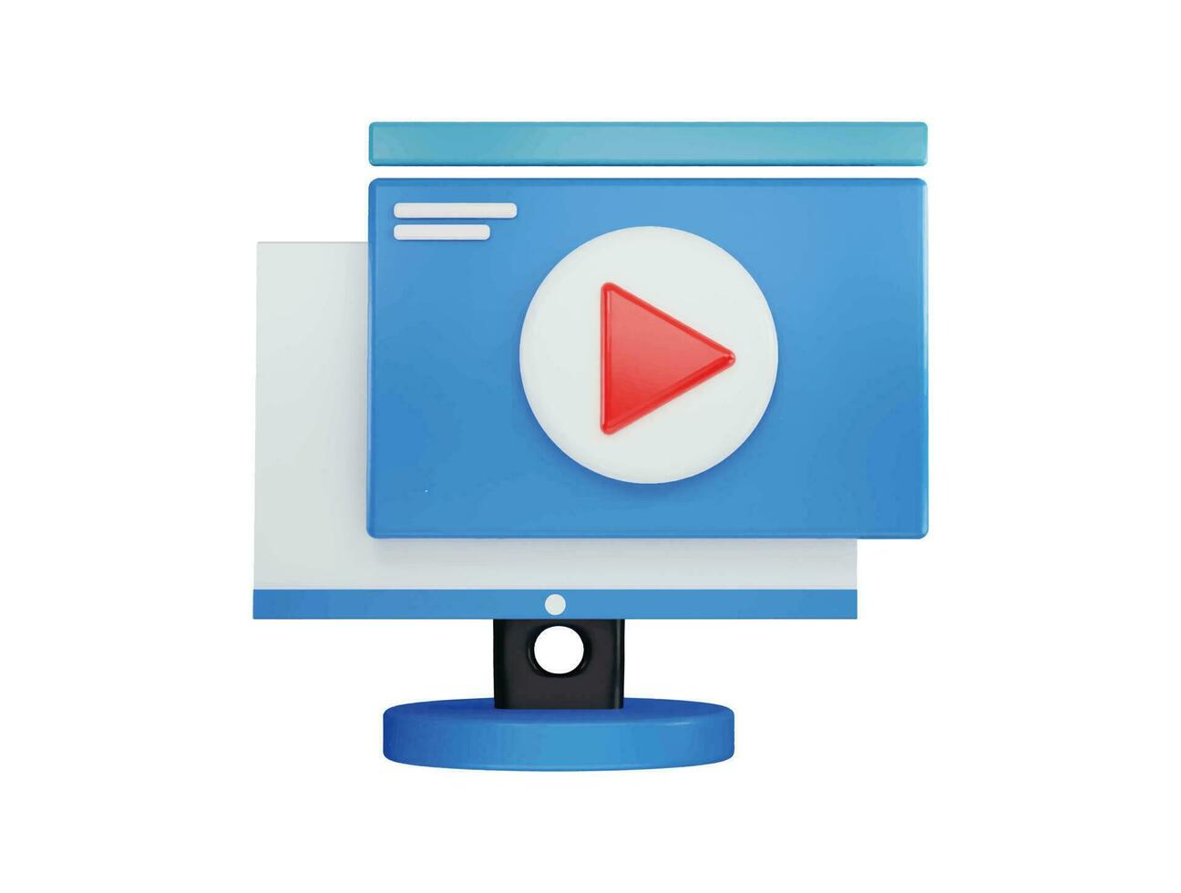 Monitor with video player or media player icon 3d rendering vector illustration