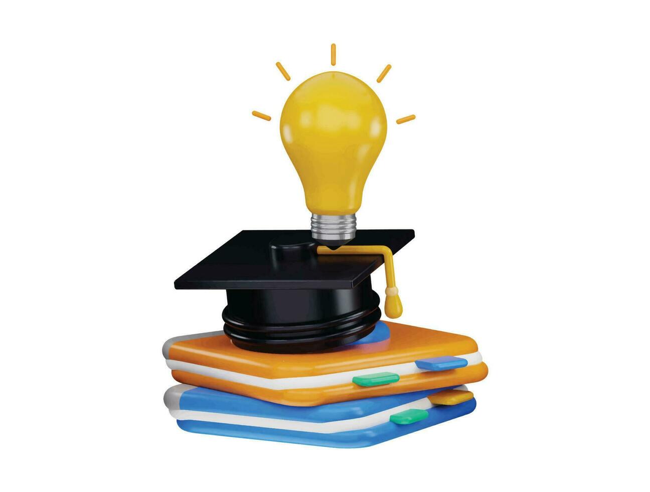 3d rendering stack of books with a light bulb on the Graduates cap vector