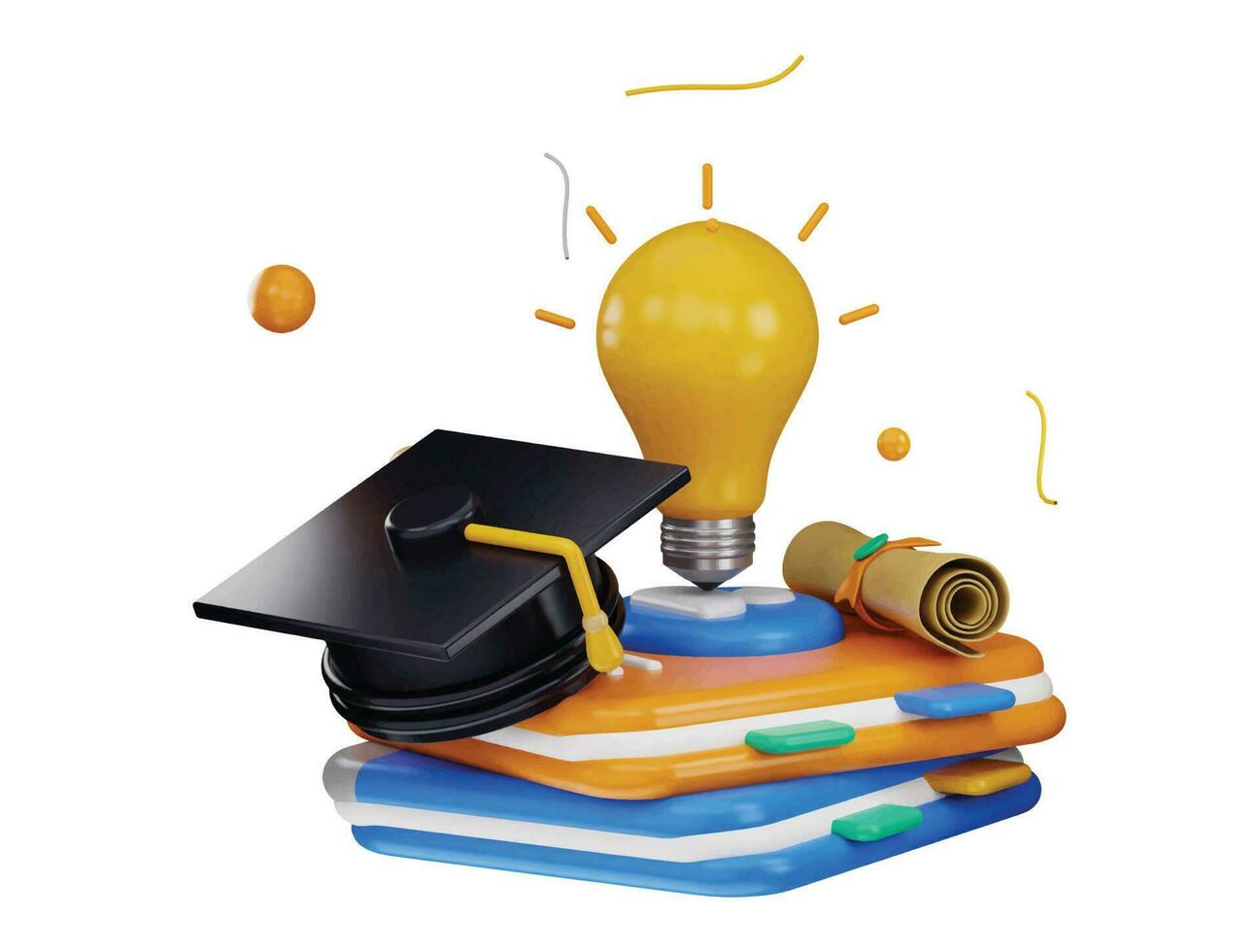 3d rendering blue and yellow school supplies with a clock with a graduation cap on it vector