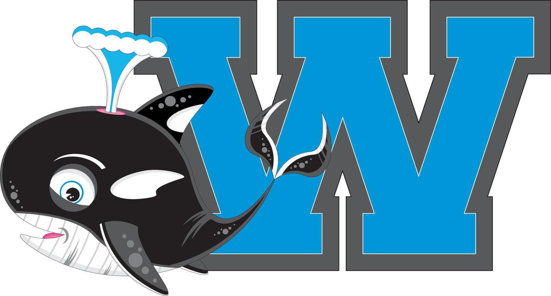 W is for Whale Alphabet Learning Illustration vector