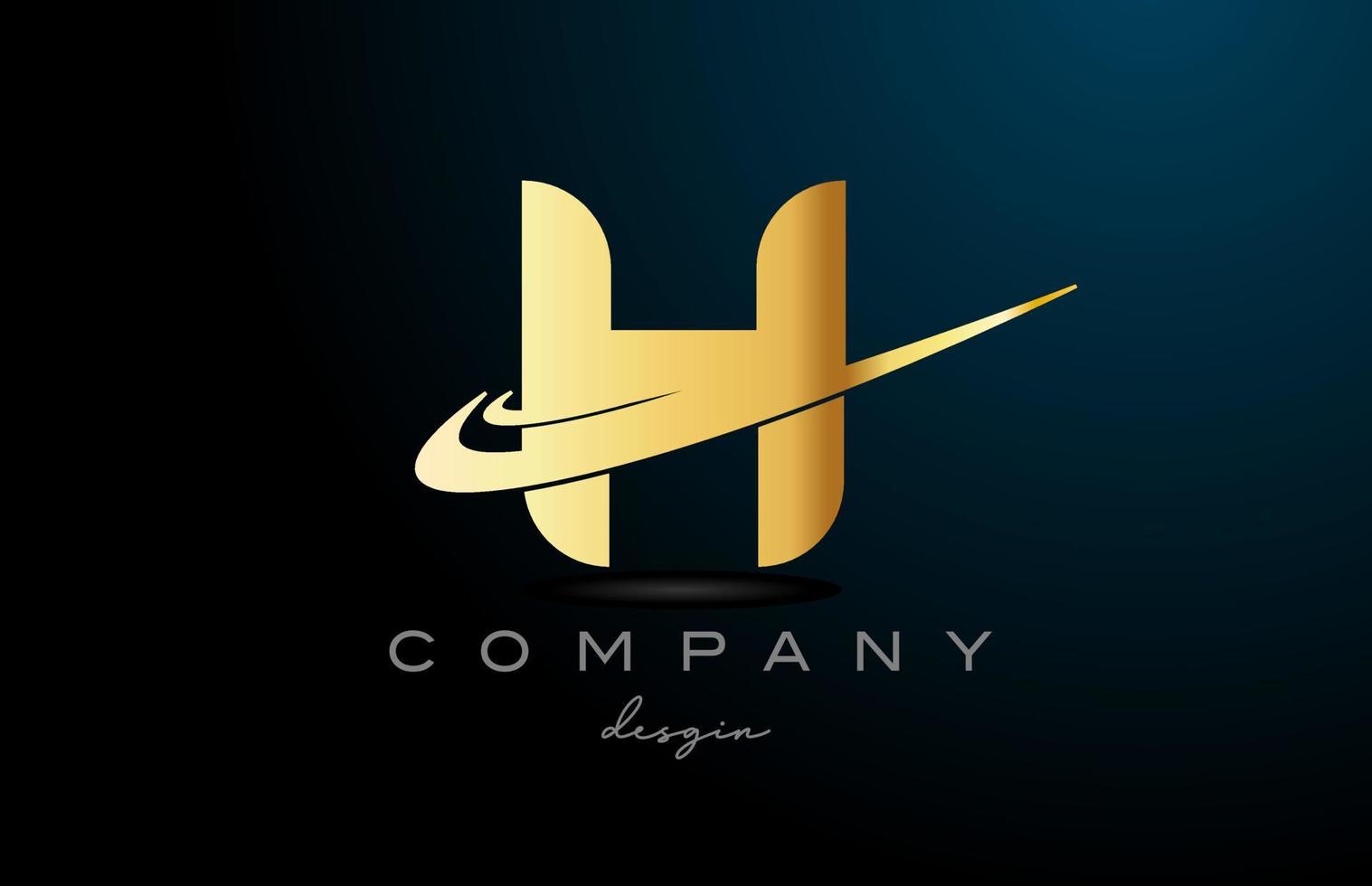 H alphabet letter logo with double swoosh in gold golden color. Corporate creative template design for company vector