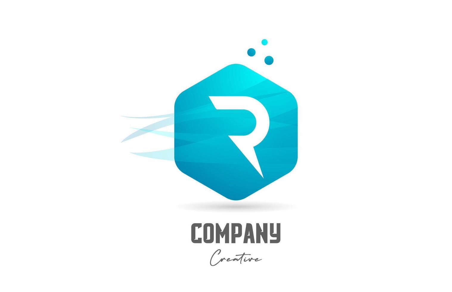 hexagon R letter alphabet logo icon design with blue color and dots. Creative template for company and business vector