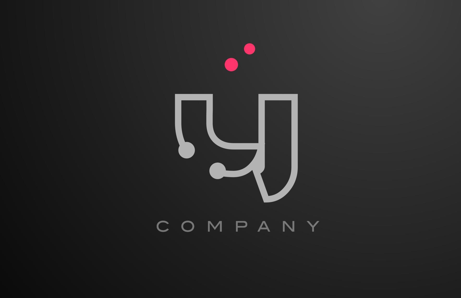 grey Y alphabet letter logo icon design with pink dot. Creative