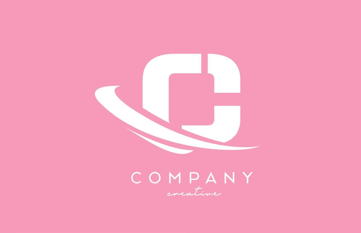 pink white C alphabet letter logo icon with swoosh. Creative template design for business and company vector