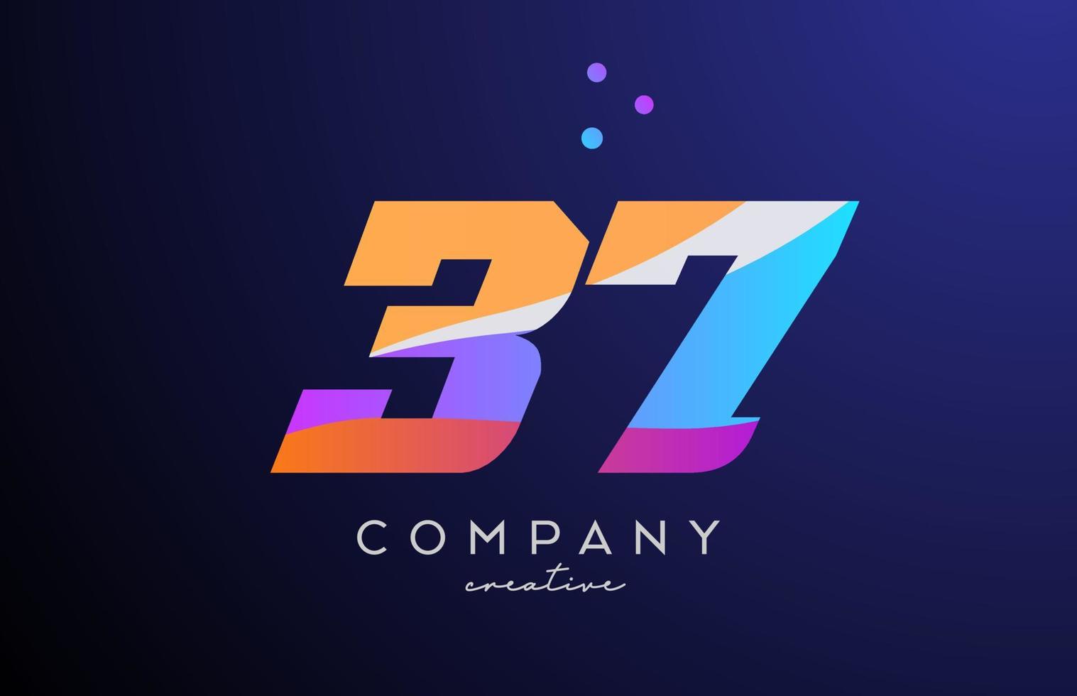 colored number 37 logo icon with dots. Yellow blue pink template design for a company and busines vector