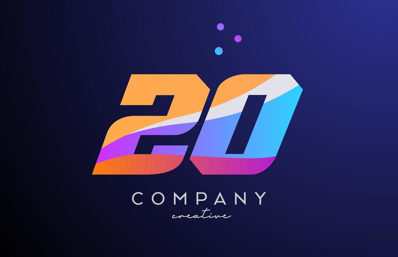 colored number 20 logo icon with dots. Yellow blue pink template design for a company and busines vector