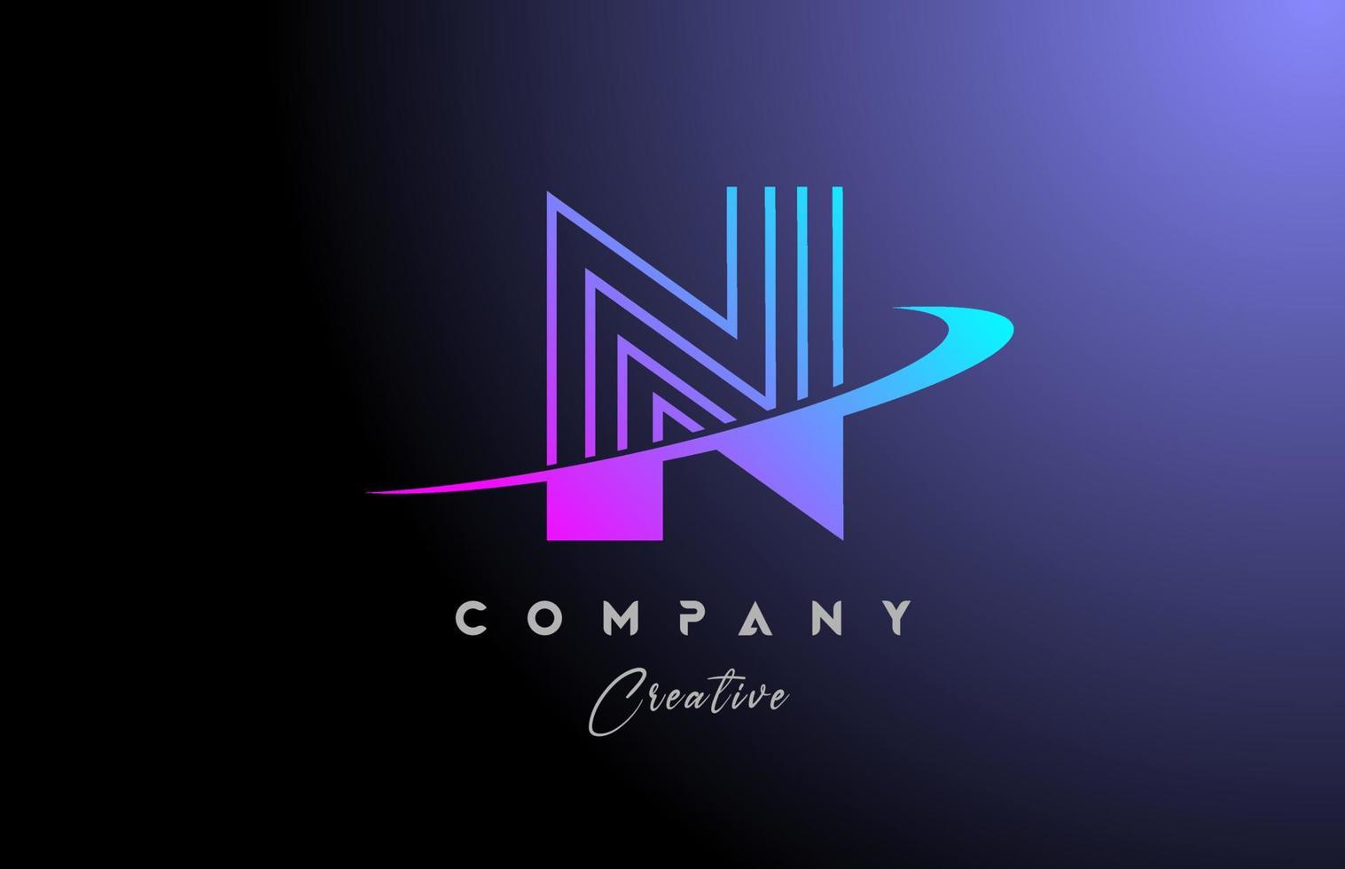 pink blue N alphabet letter logo icon design with swoosh. Creative line template for company and business vector