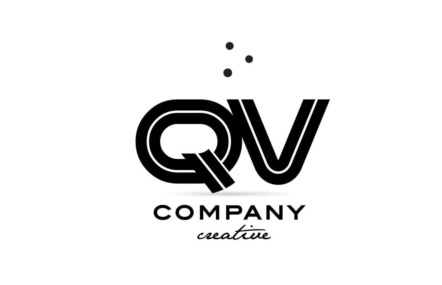 QV black and white combination alphabet bold letter logo with dots. Joined creative template design for company and business vector