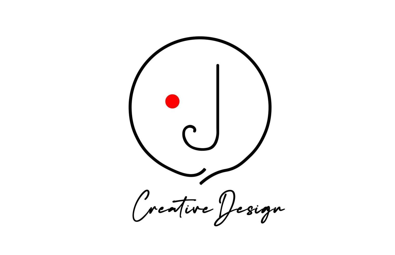 black and white J alphabet letter logo icon design with line red dot and vintage style. Creative template for business and company vector