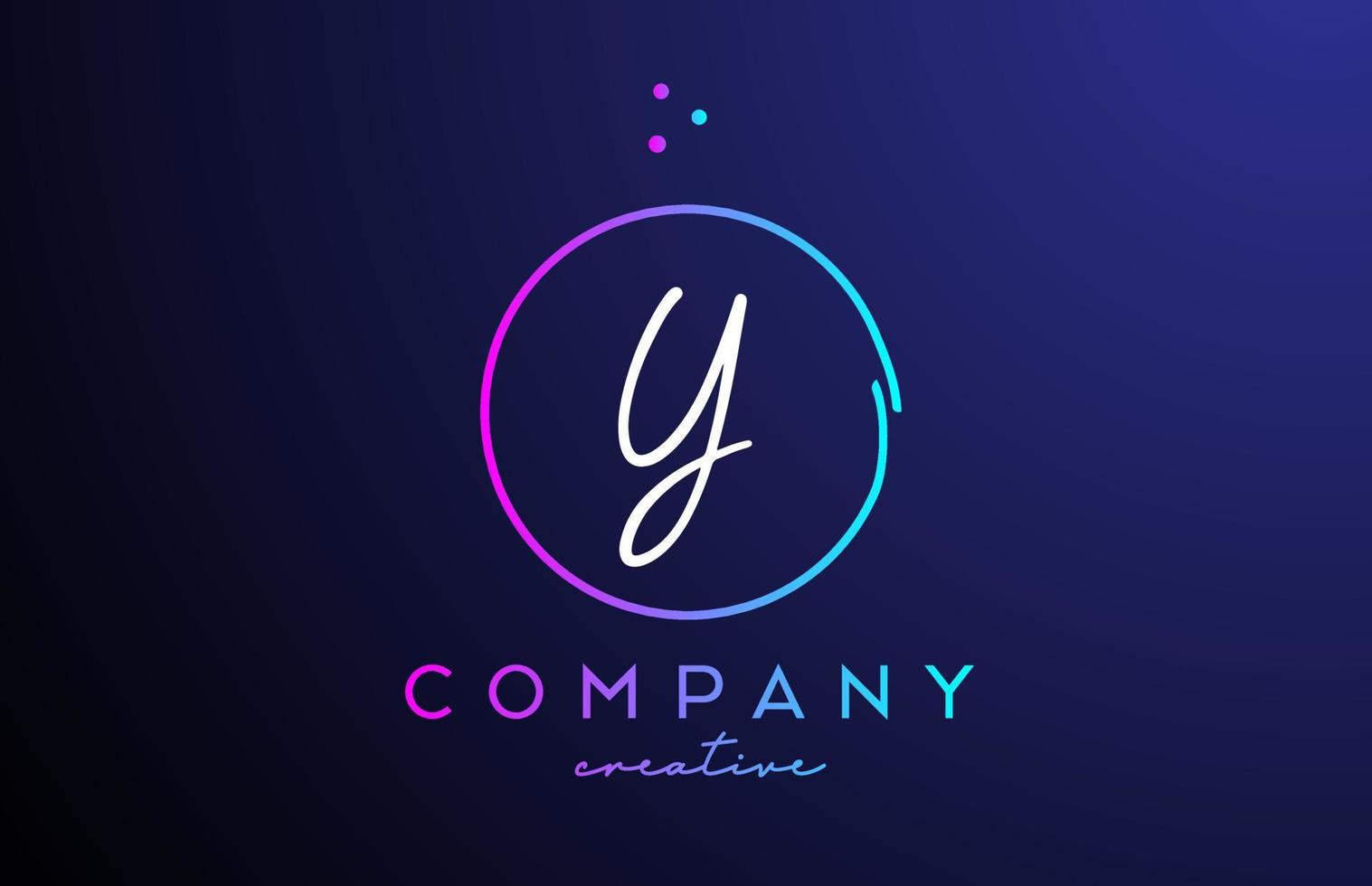 Y handwritten alphabet letter logo with dots and pink blue circle. Corporate creative template design for business and company vector