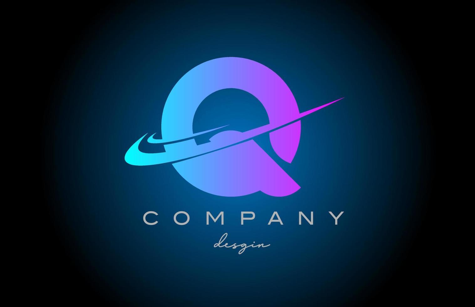 Q pink blue alphabet letter logo with double swoosh. Corporate creative template design for company and business vector