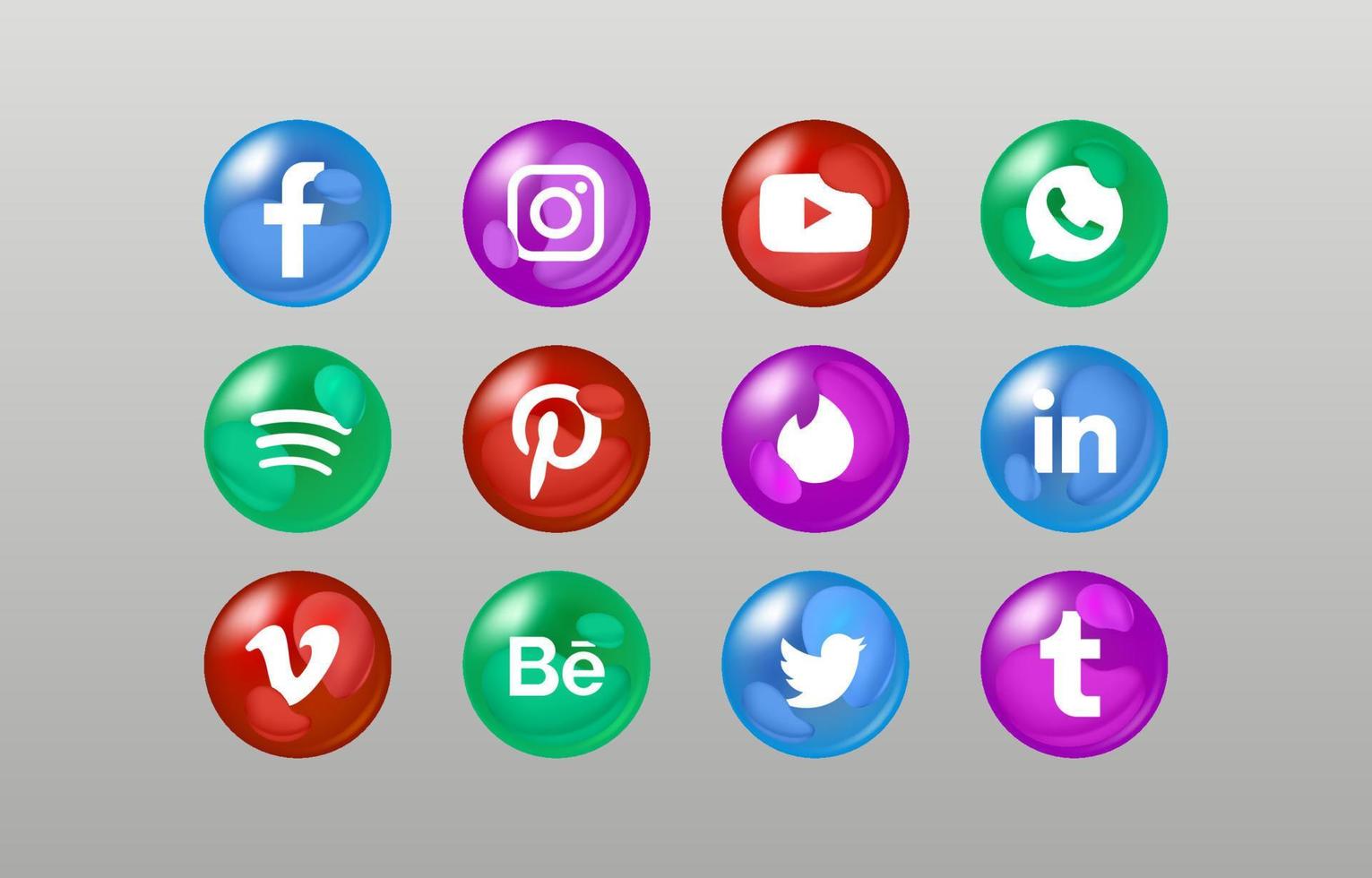 Social Media Logo Set in Colorful Shining Balls vector