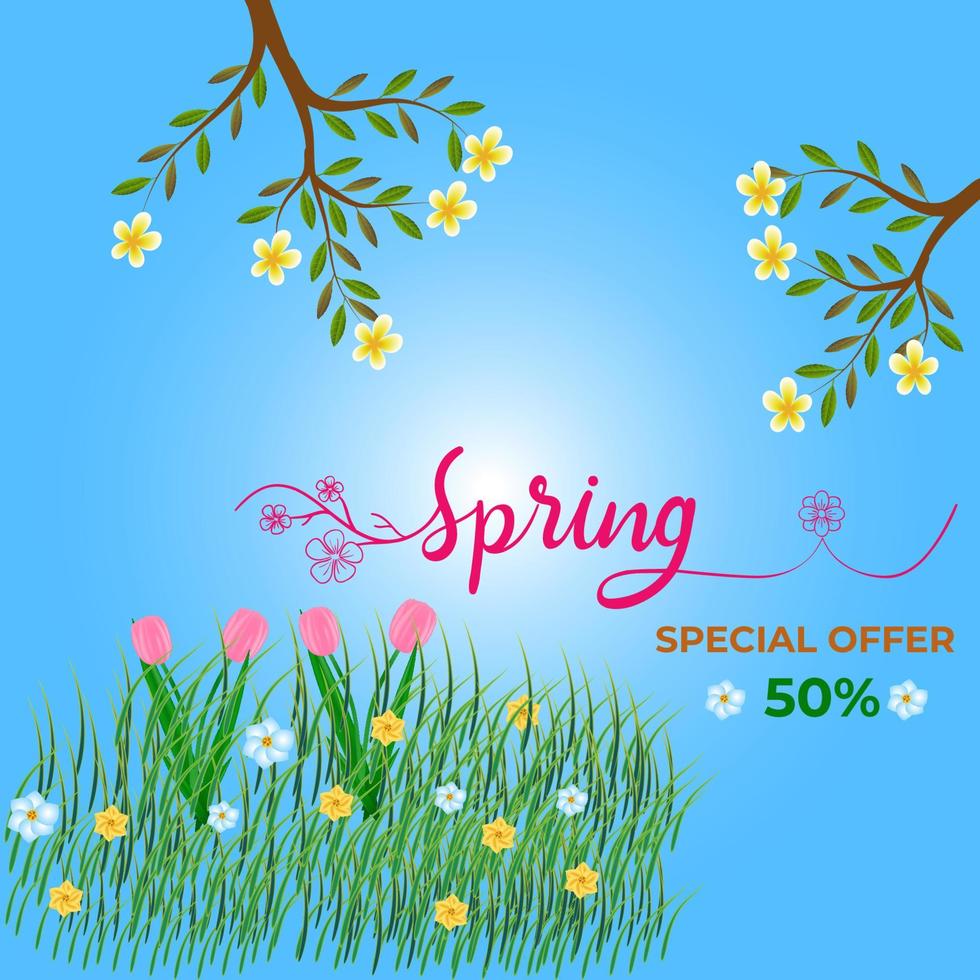 Spring sale background with beautiful flower vector