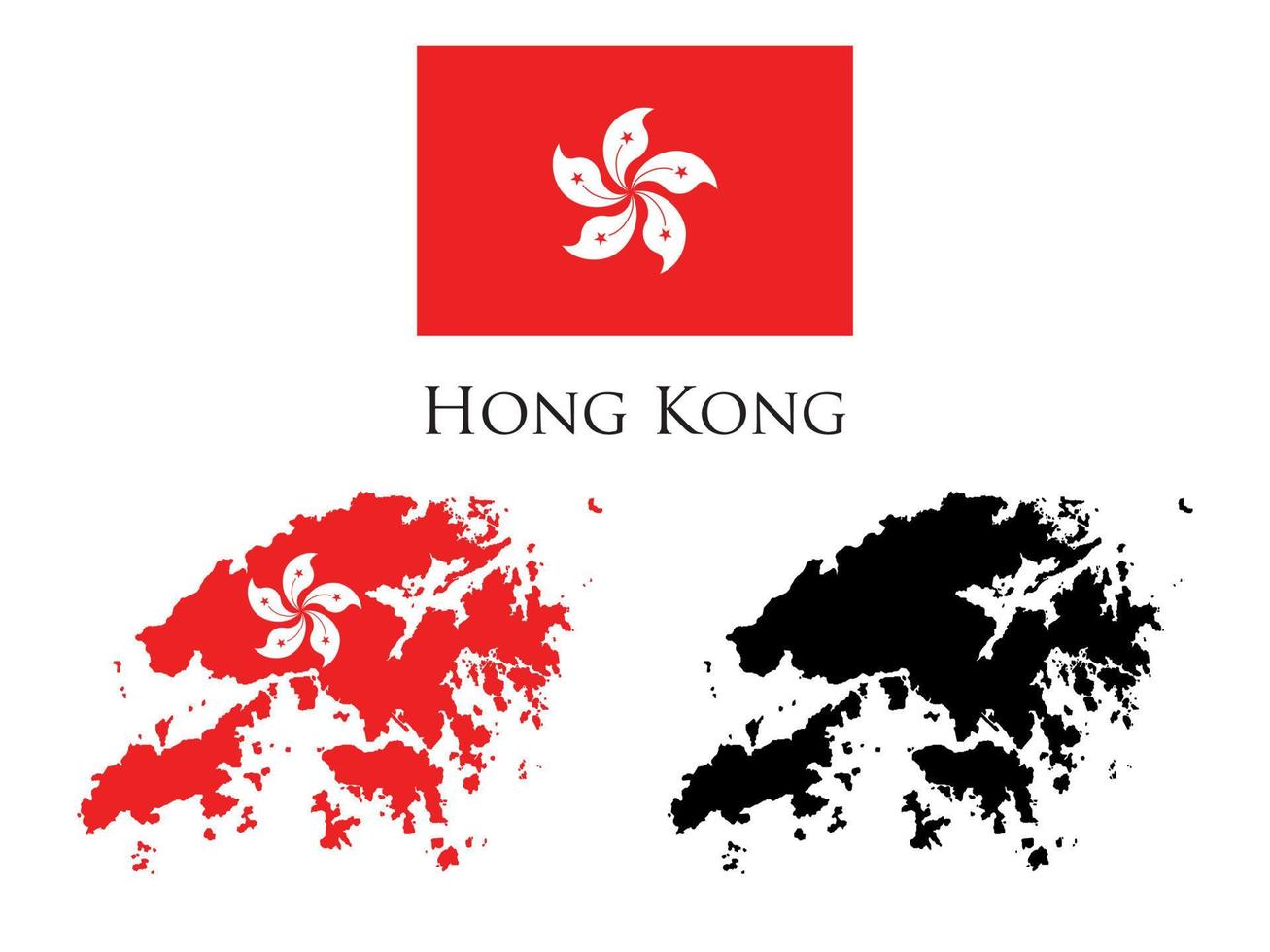 hong kong flag and map vector