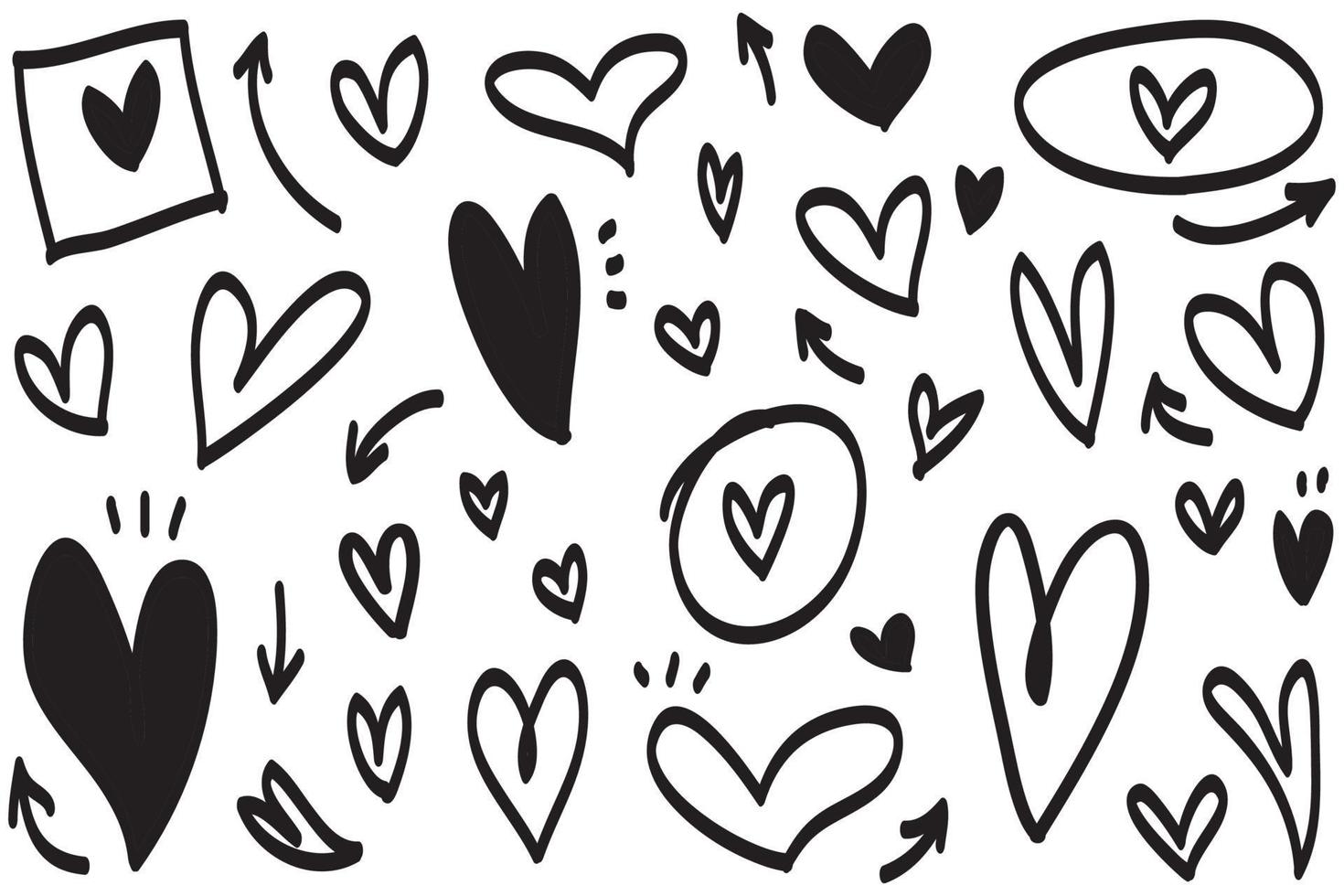 Doodle Hearts, hand drawn love hearts. Vector illustration.