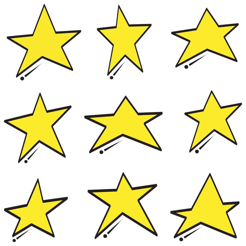 doodle Stars rating icon set. Gold star icon set isolated on a white background with hand drawn style vector