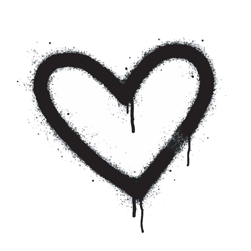 rocíe el signo del corazón de graffiti pintado en negro sobre blanco. símbolo de gota de corazón de amor. Aislado en un fondo blanco. ilustración vectorial vector