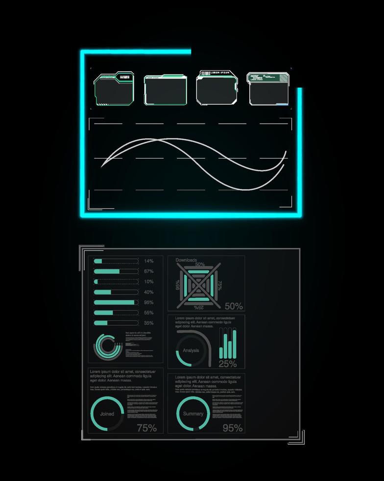 Sky-fi digital hi-tech collection in HUD style. Magic circle teleport podium. GUI, UI virtual reality projector. vector