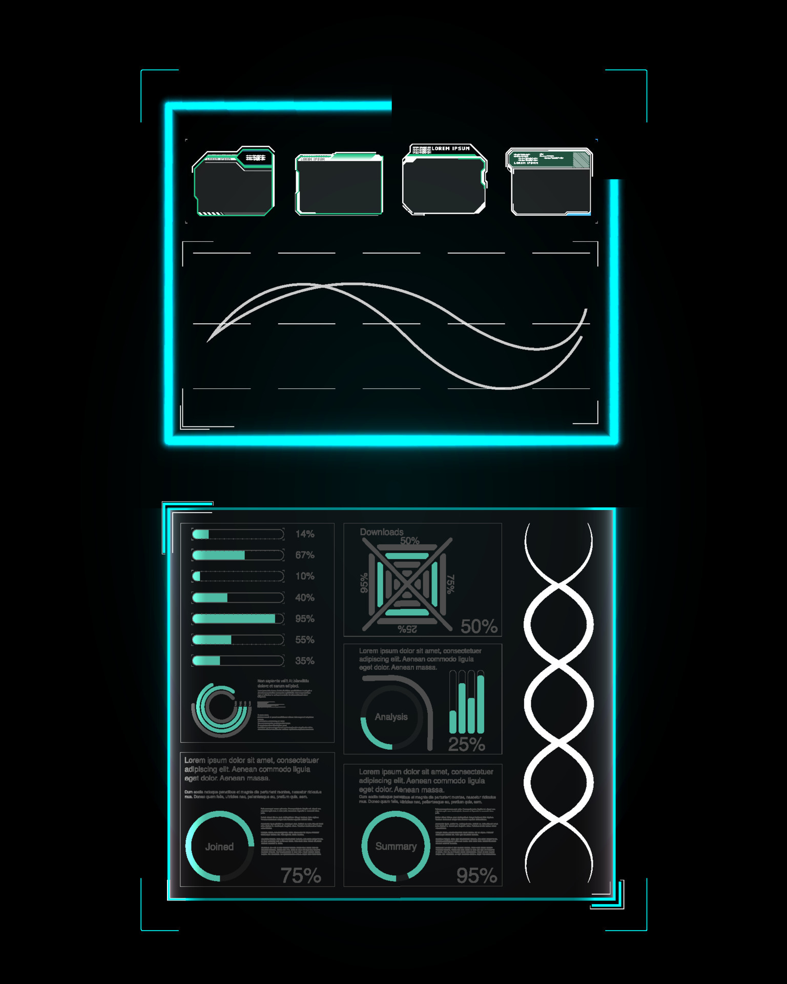 Sky-fi digital hi-tech collection in HUD style. Magic circle teleport