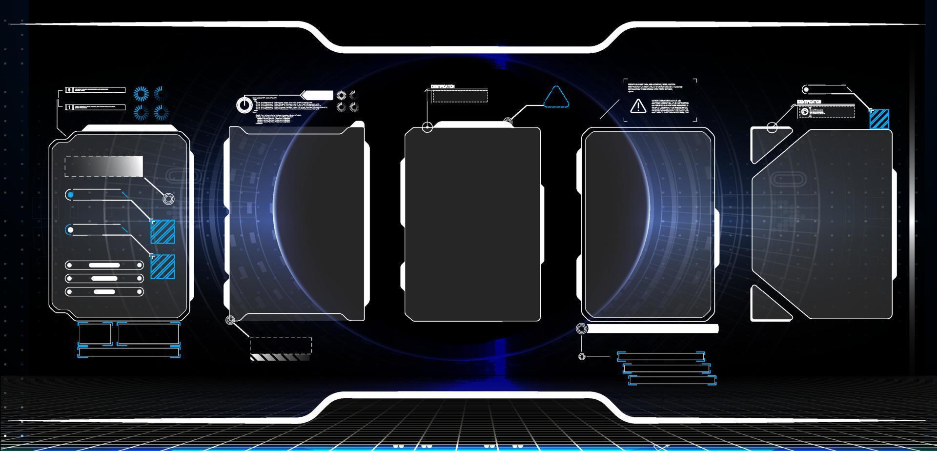 Sky-fi digital hi-tech collection in HUD style. Magic circle teleport podium. GUI, UI virtual reality projector. vector