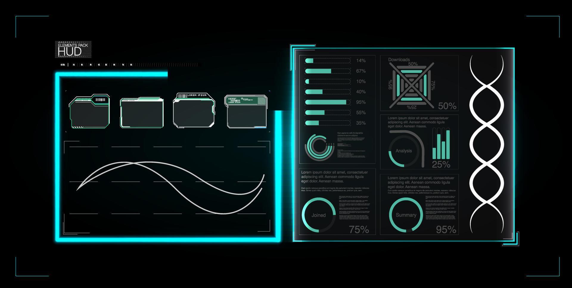 Sky-fi digital hi-tech collection in HUD style. Magic circle teleport podium. GUI, UI virtual reality projector. vector