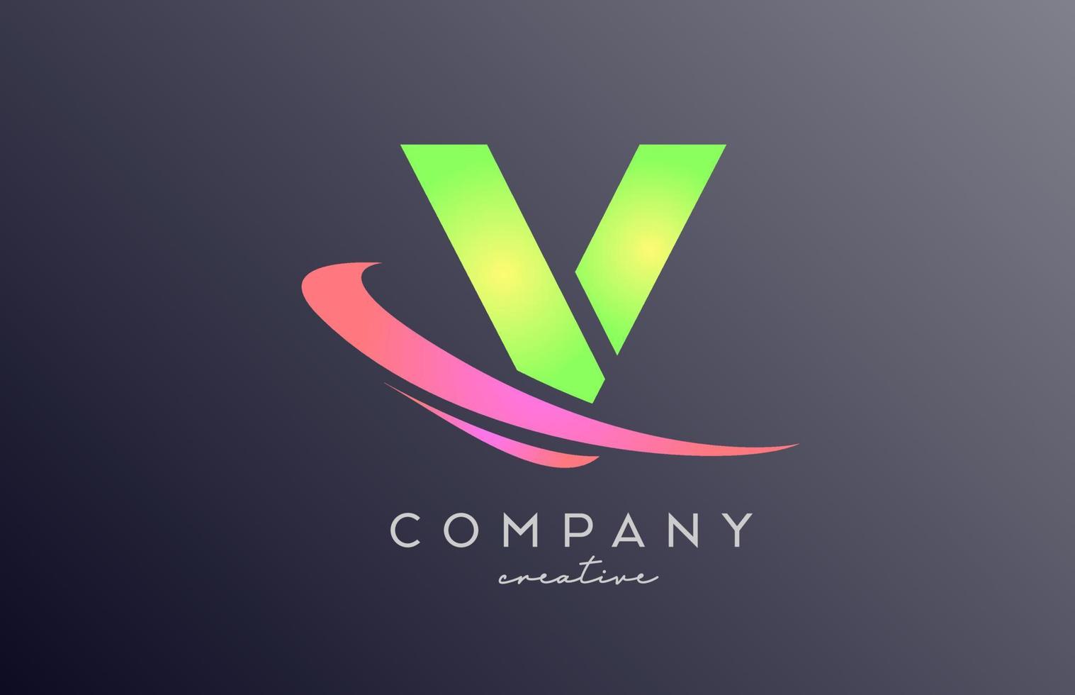 green pink V alphabet letter logo icon with swoosh. Creative template design for business and company vector